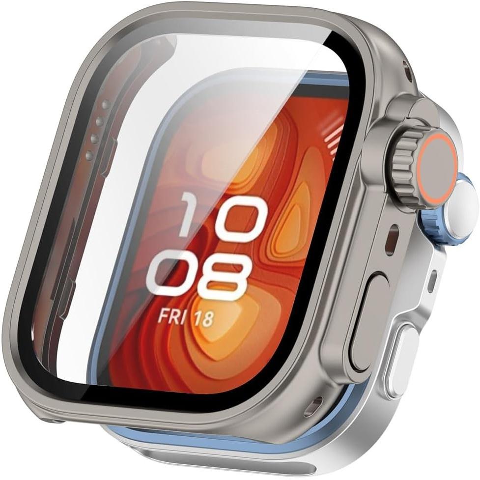 2in1 Case + Tempered Glass for Huawei Watch Fit 4, Titanium/Orange