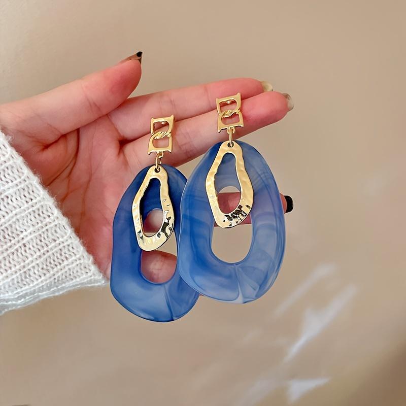 Синие серьги-подвески неправильной формы, элегантные и простые стильные ювелирные изделия из сплава, модные женские украшения для ушей