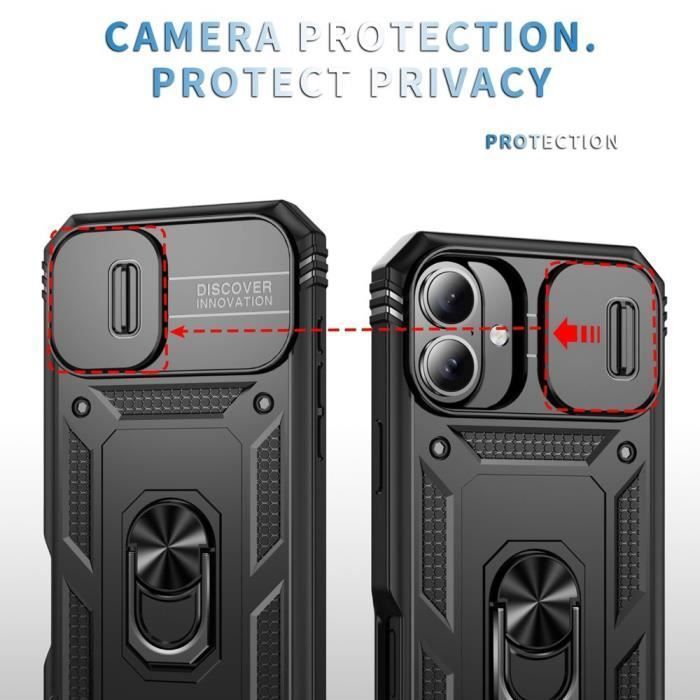Coque de protection - BOOLING - pour iPhone 16 - Ultra Résistante - Support Rotatif - Cache Caméra Coulissant