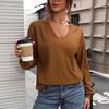 2025 Autumn Women's Waffle V-Neck Long-Sleeve T-Shirt - European & American Style