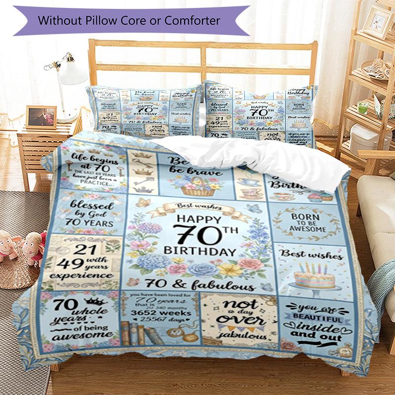 Vintage Celebration 3‑Piece Bedding Set,Soft Breathable Duvet Cover & 21 Pillowcases,Multi‑Purpose for Bedroom Dorm Guest Room,Great Festival Birthday
