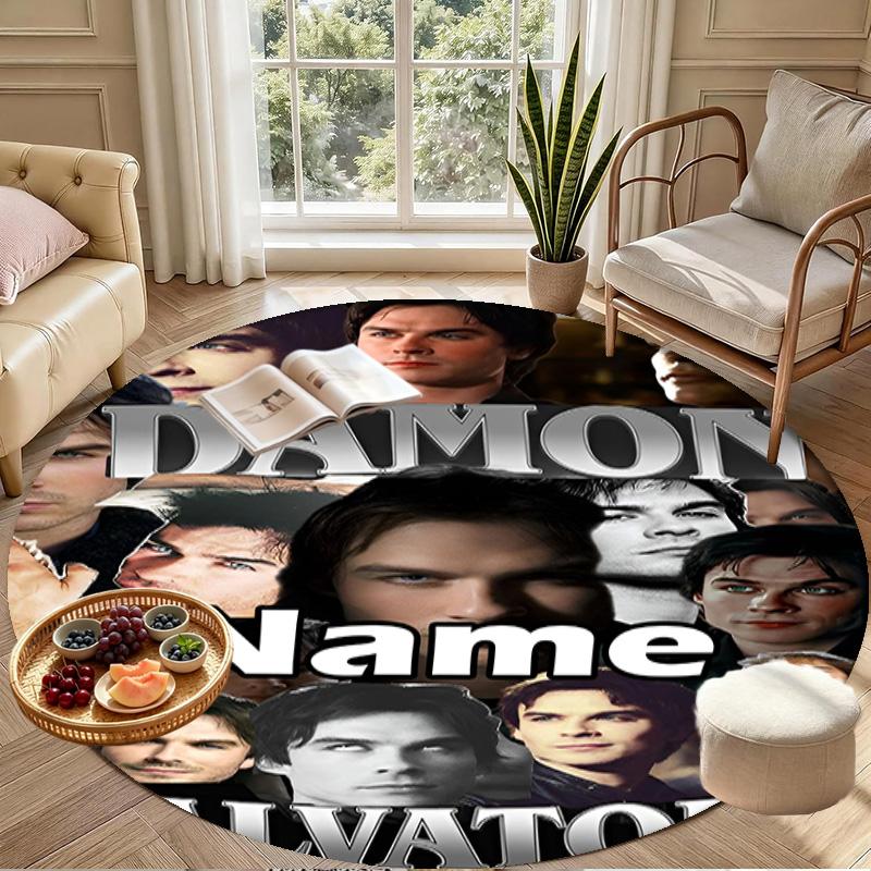 Custom Name Personalized Damon Salvatore Print Round Rug, Versatile Home Decor Carpet, for Playroom, Apartment, Balcony, Entryway, Hallway Gift