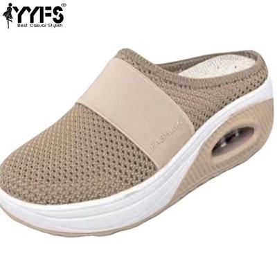 Женские тапочки большого размера с закрытым носком, новый стиль, сетчатые, без каблука, полутапочки