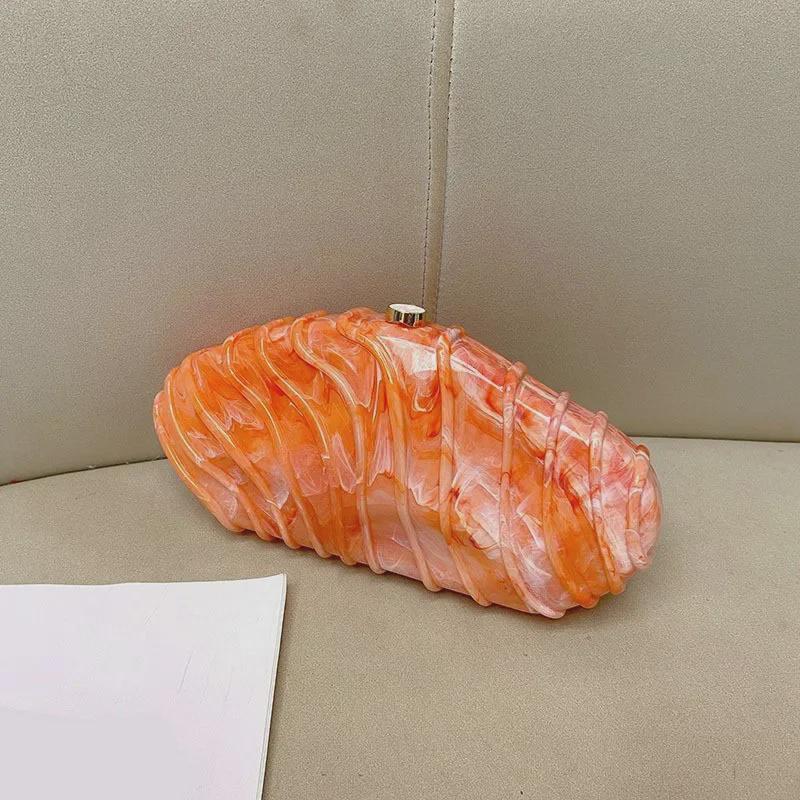 Acrylic Stone Pattern Striped Chain Clutch: Elegant Evening and Messenger Bag for Women