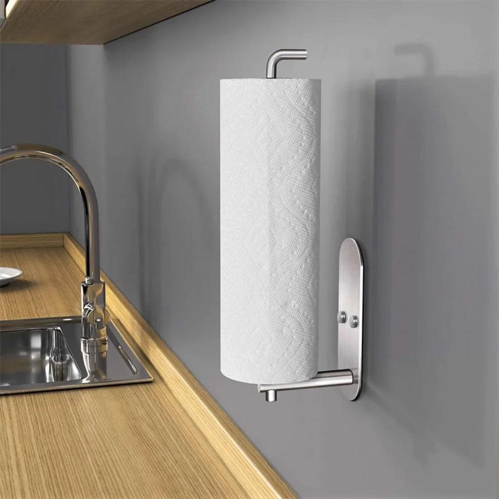 Держатель для салфеток на кухне, экономит место, аксессуары для дома, не требует перфорации, настенный держатель для рулонов бумаги в ванной, вешалка для полотенец для туалета