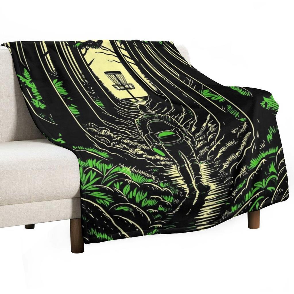 Disc Golf Forest Course Wilderness Golfer Sunset Throw Blanket Flannel Fabric Bed Fashionable Comforter Kid'S Blankets