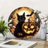 2d Flat 20*20cm, Halloween Home Decoration, Pumpkin Black Cat Wooden Circular Logo, for Home, Kitchen, Garden, Bedroom, Bar Decor.