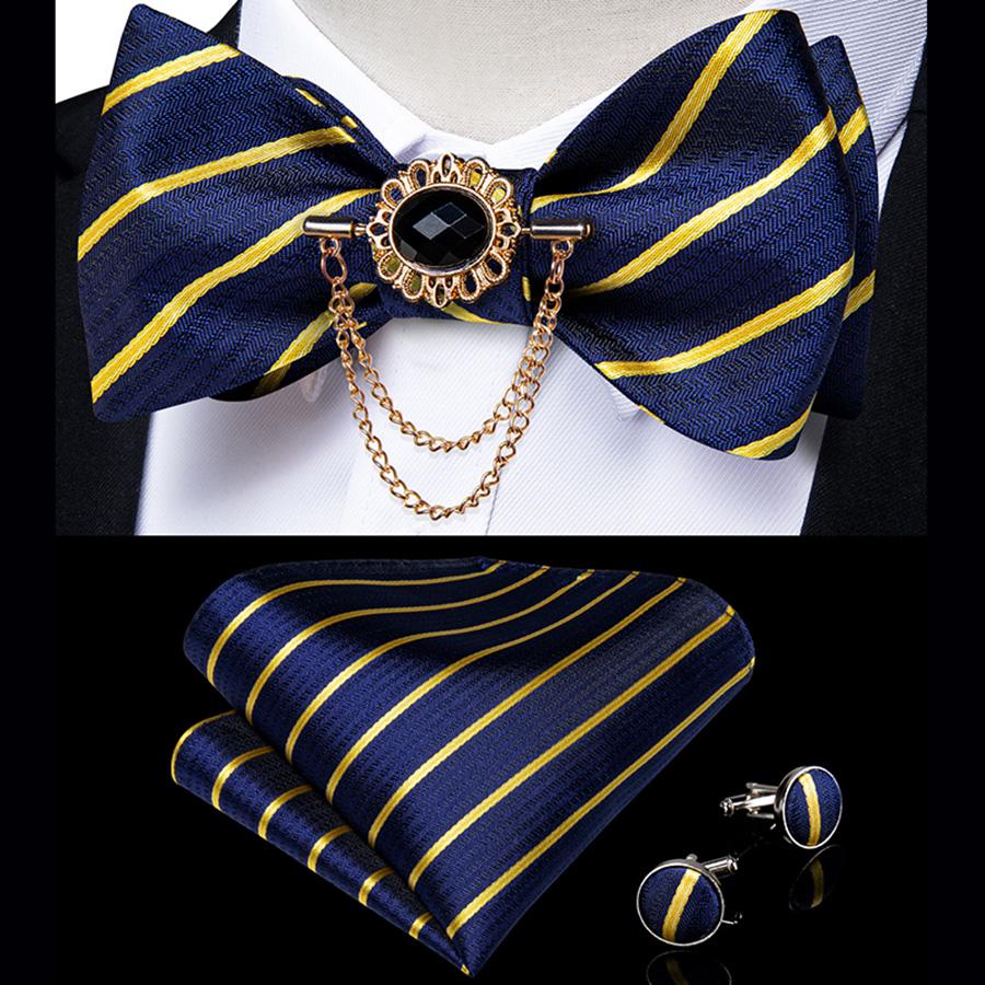 Набор галстуков-бабочек для мужчин, синий полосатый галстук-бабочка с кисточкой, брошь-булавка, галстук, запонки, Dibangu