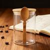 Yousheng Glass Sealed Jar Transparent Glass Canister with Spoon Wooden Lid Food Storage Jar for Coffee Beans Spice Kitchen Supplies