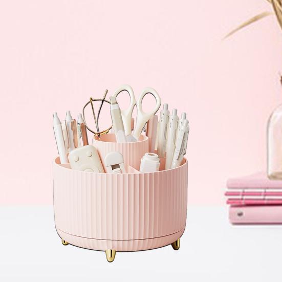 360-Degree Rotatable Cosmetic Storage Box Large Capacity Multiple Compartments Stationery Organizer Makeup Brush Holder