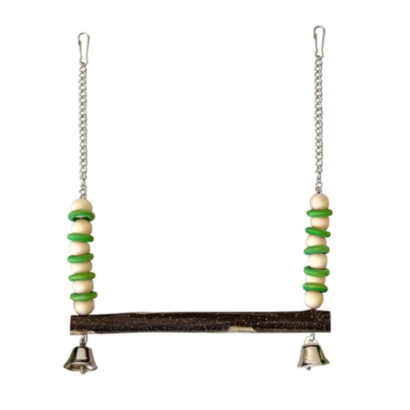 Bird Perches Chewing Toy Birdcages Standing Swing Small Medium Bird Cage Wood Swing with Bells Exercise Perches for Conures