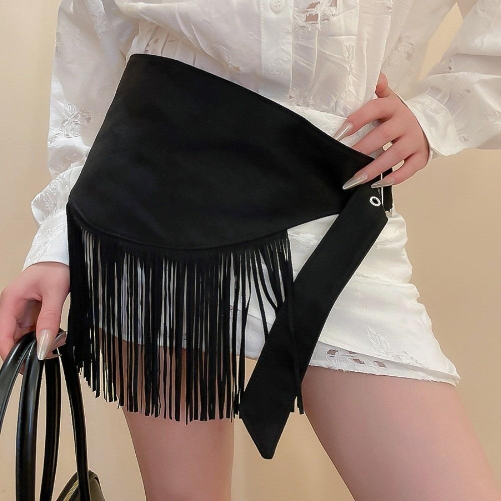 Triangle Tassel Waist Belt Solid Color Dress Belt Versatile Waist Cover  for Women