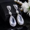 WWJ Wedding Jewelry Silver Color Sparkling Zirconia Drop Earrings