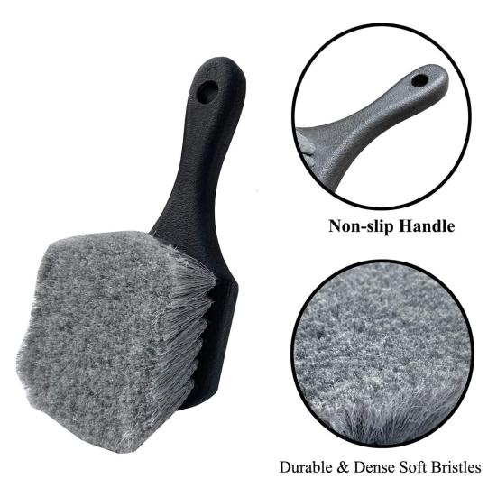 Щетка для чистки колес автомобиля с короткой ручкой, щетка для чистки обода шин для транспортных средств, мягкие тройные щетинки, инструменты для чистки автомобилей