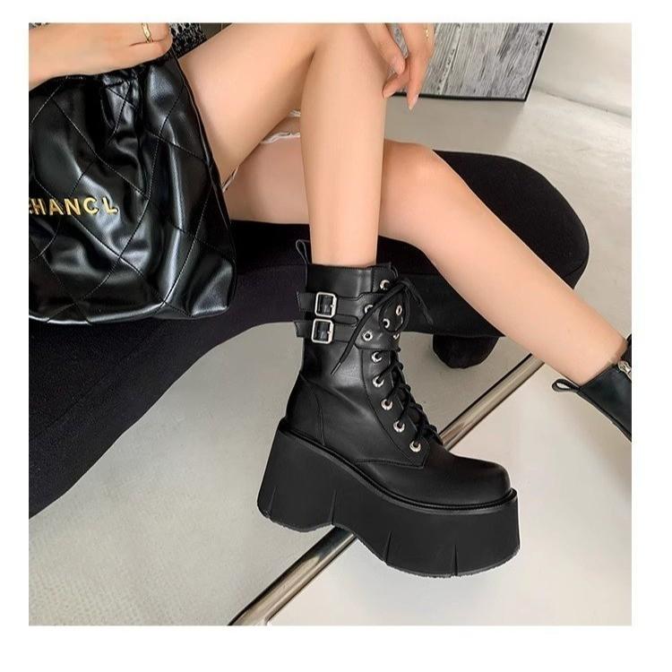 Женские ботинки 2024 года, осенние женские ботильоны на платформе, танкетке, на высоком каблуке, короткие ботинки, новый модный дизайн, молния, косплей, обувь для женщин
