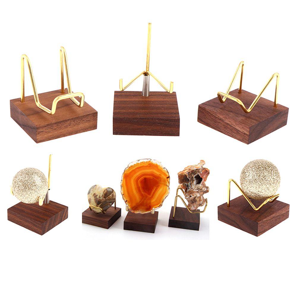 Walnut Base Home Decoraition Ores Agate Rocks Rack Wood Support Base Mineral Stand Display Holder