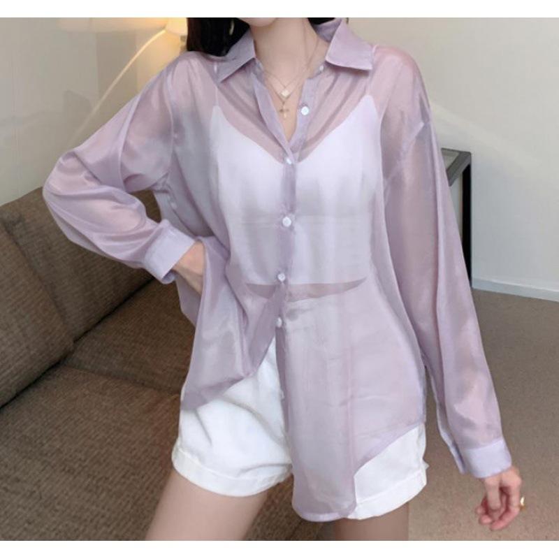 Солнцезащитная рубашка из шифона Tencel, женская дизайнерская рубашка с разрезом на спине Sense Niche, солнцезащитная рубашка