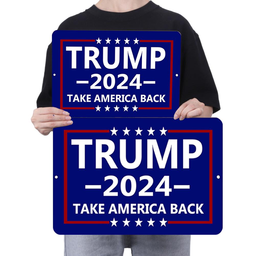 Vintage Metal Plate Trump 2024 Rectangular Iron Painting Wall Home Decor30x20cm