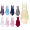 Kids Girls Lace Floral High Low Hem Dress with Silk Waistband Flower Girl Dress Bridesmaid Costumes