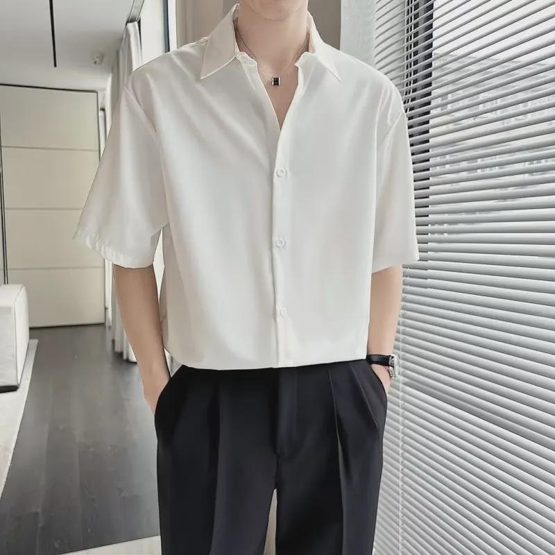 Мужская классическая однотонная летняя рубашка с коротким рукавом