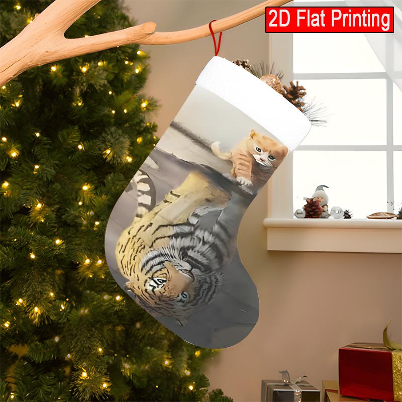 Christmas decoration fireplace hanging stocking 1pc Kitten & Tiger Reflection-pattern Christmas Gift Socks, Ch