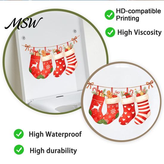 Christmas Party Bathroom Supplies Stocking Toilet Stickers, Waterproof PVC Decals for Holiday Home Decorative Watercolor Patterns Decoration,