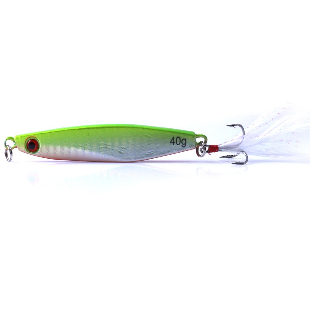 1pc Hengjia 40G Laser Lead Bait with Feather Hook Metal Fishing Lures for Perch Pike Trout Bass