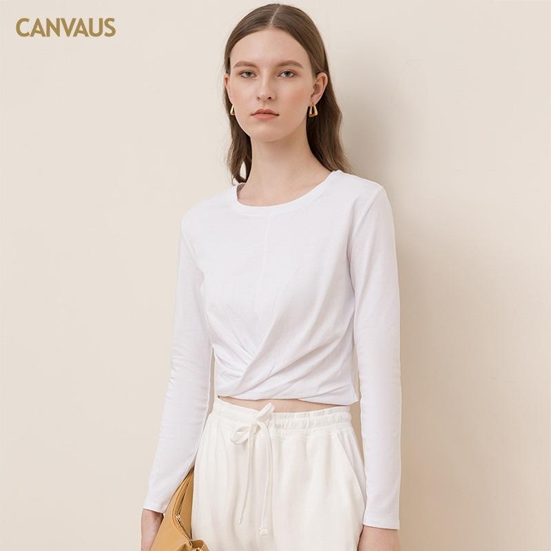 CANVAUS Autumn New Style Cotton Commuter Twisted Fashion Bottoming Shirt Solid Color Long-sleeved Round Neck All-match Women's Clothing