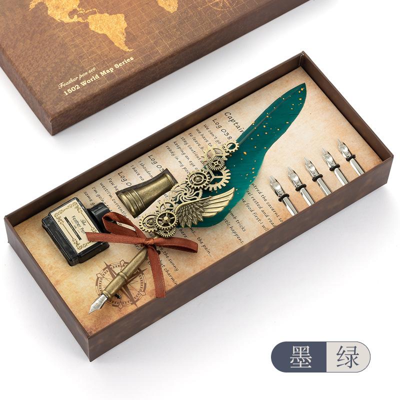 Retro Dip Pen British Student Dip Metal Fountain Pen Birthday Gift Set Machinery Feather Pen