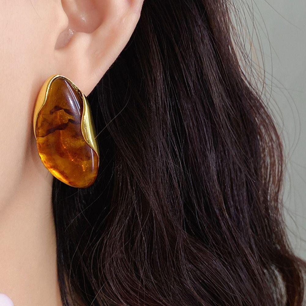 Stainless Steel Resin Amber Earrings Translucent Drop Hoops Translucent  Women's Accessories