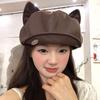 1 шт. Береты с милыми кошачьими ушками из искусственной кожи для женщин, однотонная повседневная кепка газетчика, персонализированная кепка с козырьком, альпинистские перчатки