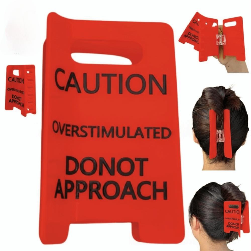 Thick Hairs Design Caution Sign Hair Claw Clip Novelty Warning Sign Hairpins Daily