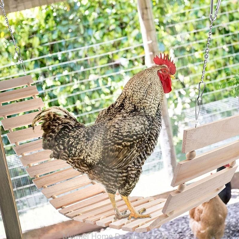 Chicken Toy Large Bird Swing Ladder Wooden Stand Perch Hanging for Poultry Rooster Hen Parrot Macaw Pecking