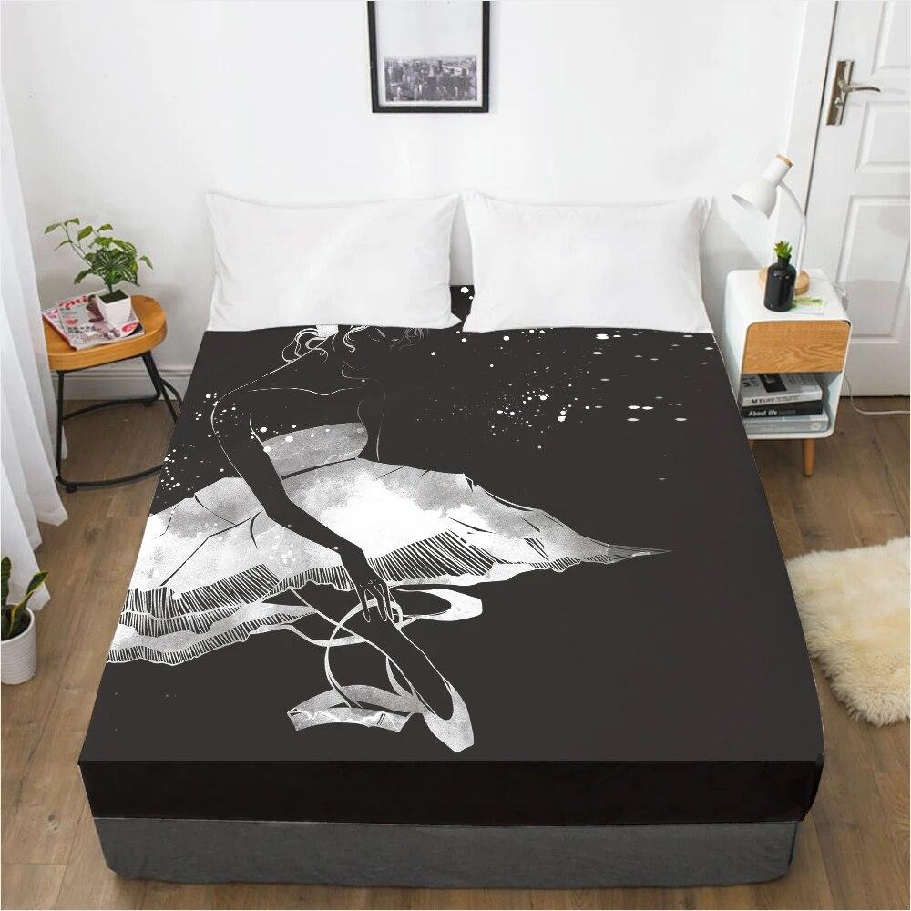 1 шт., наматрасник, простыня с резинкой, простыни, постельное белье, простыня королевского размера, 160X200 см, черно-белая магия