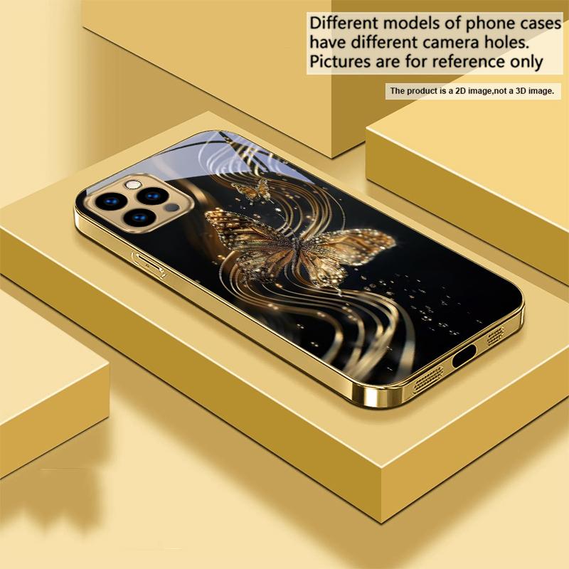 The Golden Butterfly For IPhone 17Pro Max 16 17 Pro 15 Pro 14 13 Plus 12 Mini 11Pro Max XR 16E 17Air Golden glass phone case