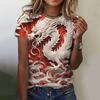 Chinese Loong 3D Digital Printing Women's Fashion Round Neck Short Sleeve T-shirt