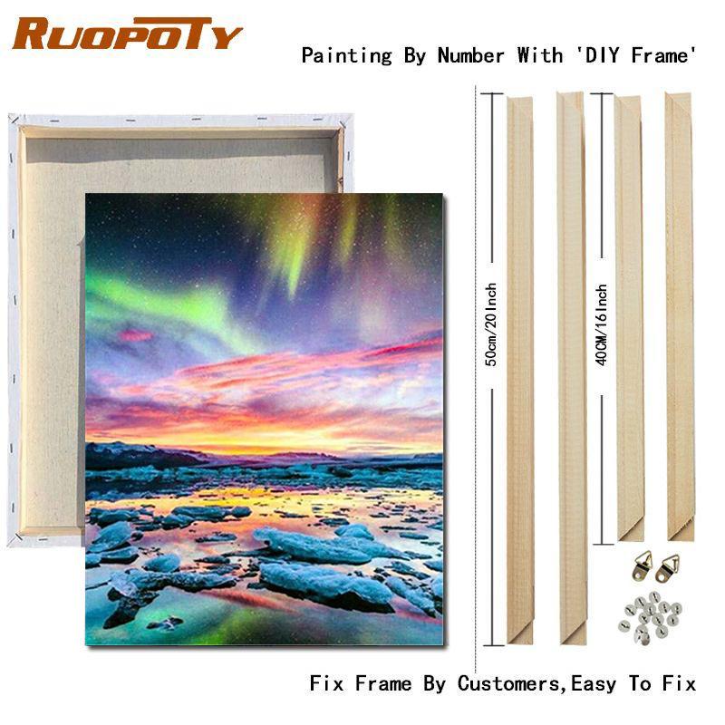 RUOPOTY Frame Picture Diy Painting By Numbers For Adults Green Aurora Landscape Canvas By Numbers For Home Decors Artwork