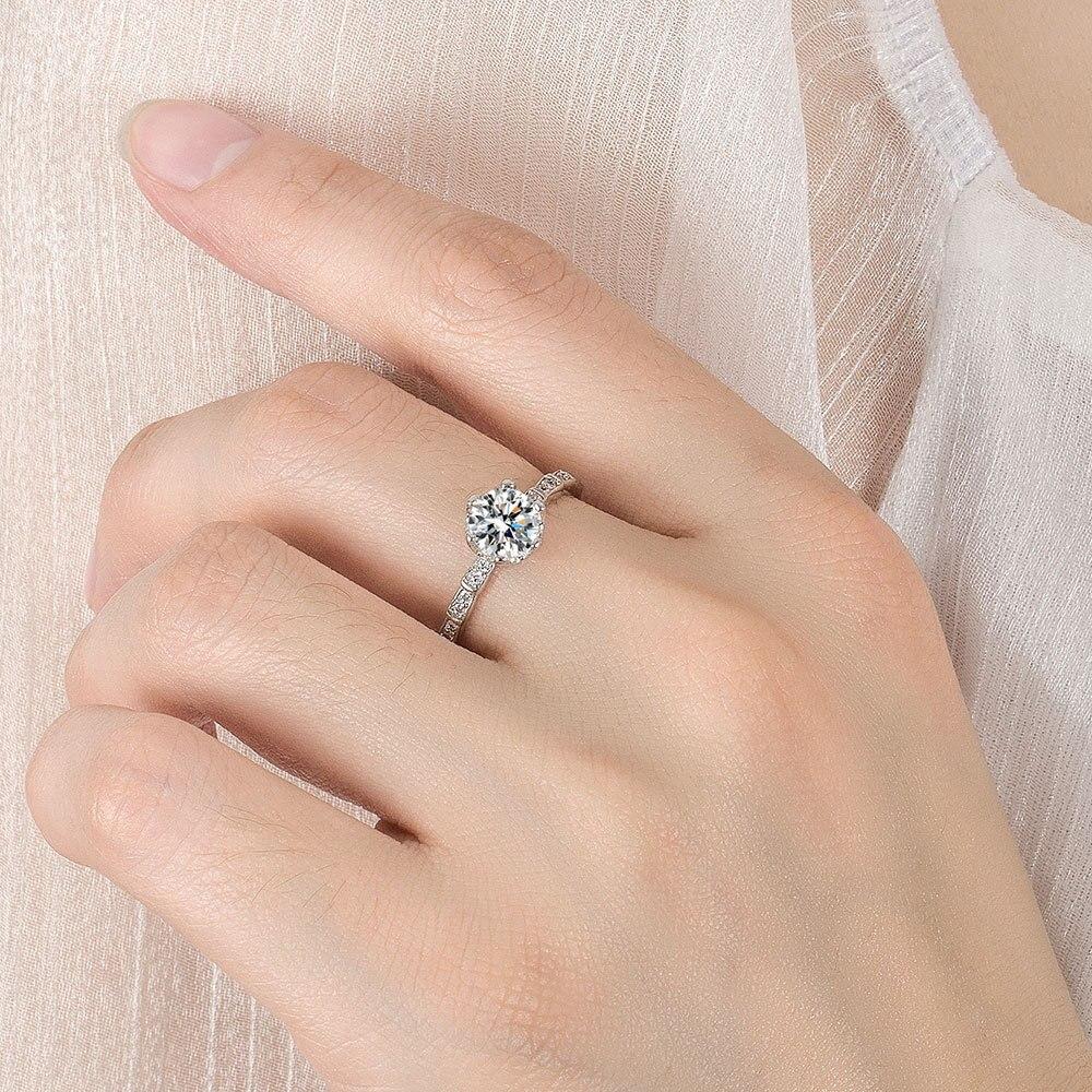 ANENJERY Круглое обручальное кольцо в форме сердца со сверкающим цирконием в один карат для женщин, классическое изящное открытое кольцо Bague Anillo