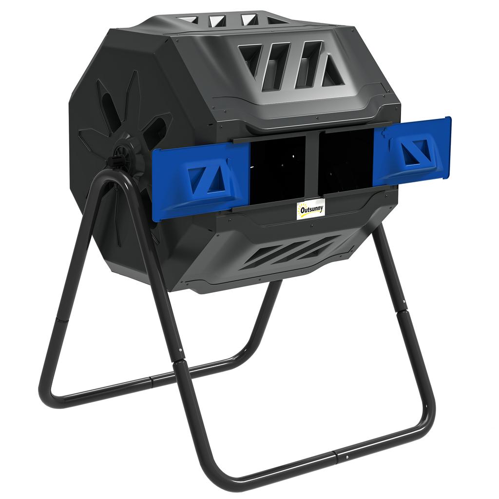 160L 360 degrees Rotating Dual Chamber Composter - Blue