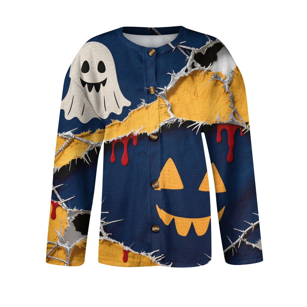 Women's Fashion Printed Long Sleeve Knitted Cardigan Button Down Jacket