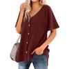 Women's T Shirt Tee Solid Color Women's Shirts V Neck Short Sleeve Button Up Tunic Tops Blouse