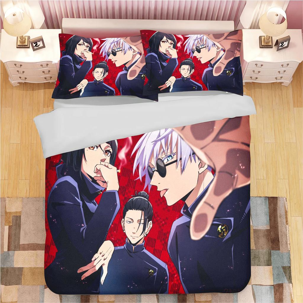 Jujutsu Kaisen Anime Duvet Cover Set 3Pcs Itadori Yuji Gojo Satoru Printed Bedding Set Polyester Bedroom Decor Pillowcases