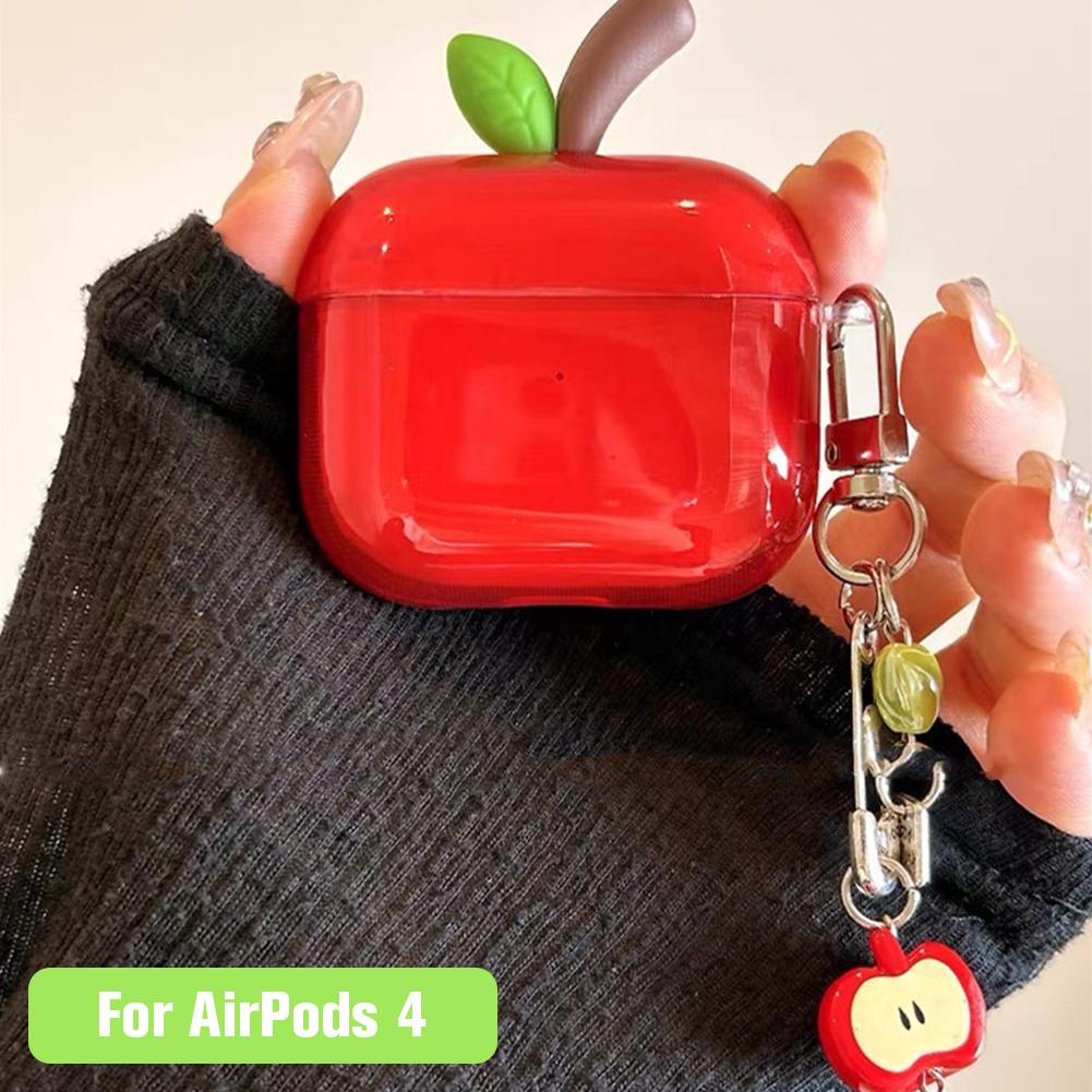 Креативный чехол в форме яблока для AirPods Pro 2 и AirPods 4 Прозрачный ударопрочный чехол для наушников Полное покрытие Аксессуары