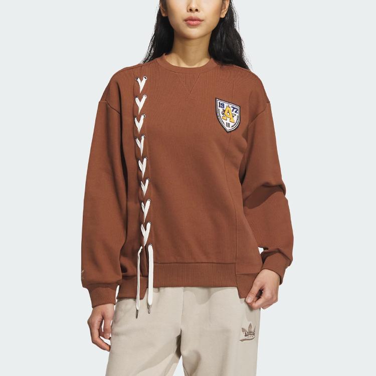 adidas Спортивная толстовка с капюшоном Originals Trefoil с вышивкой логотипа и женские топы свободного кроя коричневого цвета IN1092