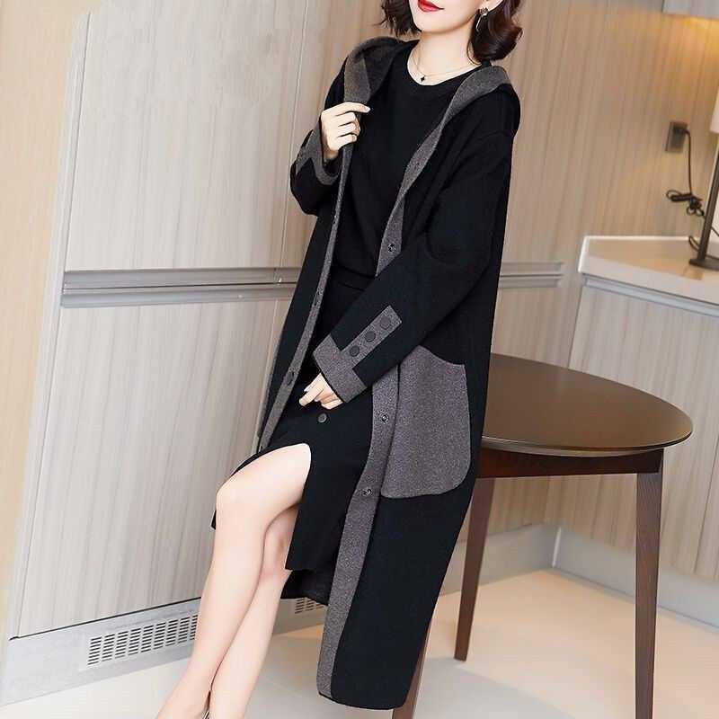 Шерстяное пальто женское длинное осенне-зимнее новое темпераментное большое свободное утолщенное шерстяное пальто с капюшоном