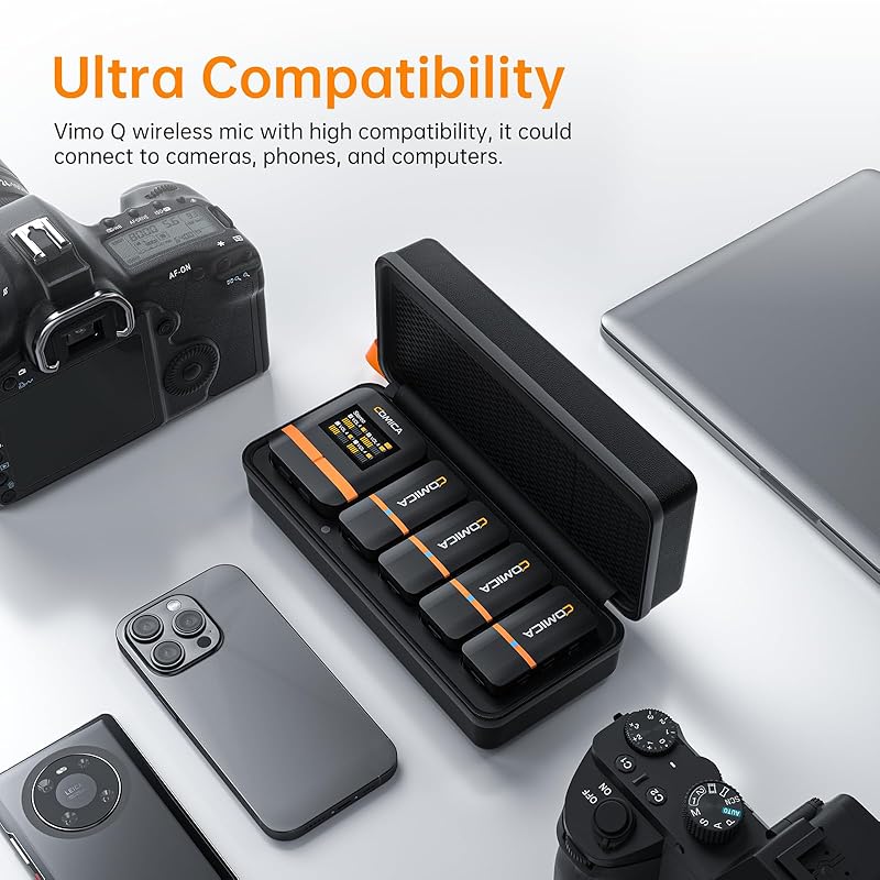 Comica Vimo Q 4 передатчика + 1 приемник беспроводной штыревой микрофон дальность передачи 200 м, обработка звука CalMix, в комплект входит зарядный чехол Видео