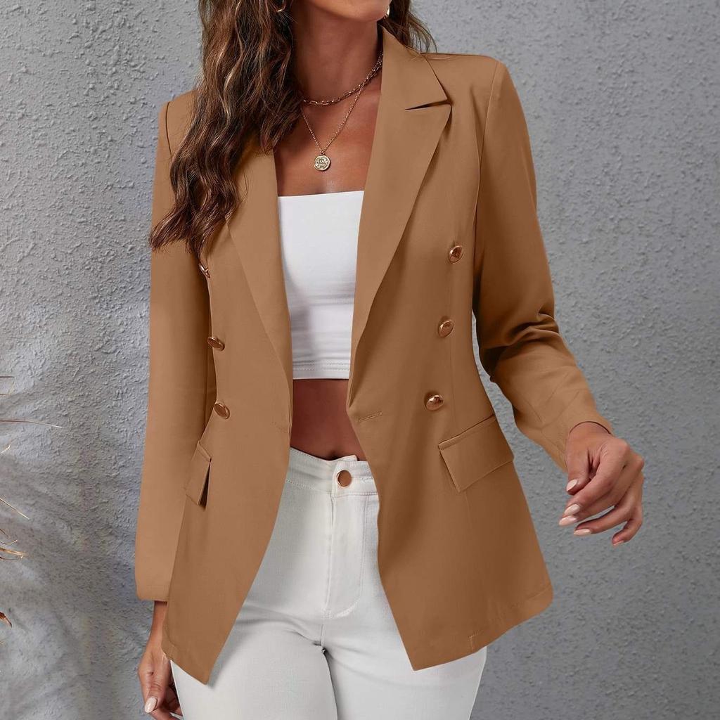 GMXIA Women's Vintage Casual Solid Color Print Small Suit Temperament Casual Loose Suit Top Spring Autumn Long Sleeve Jackets & Coats