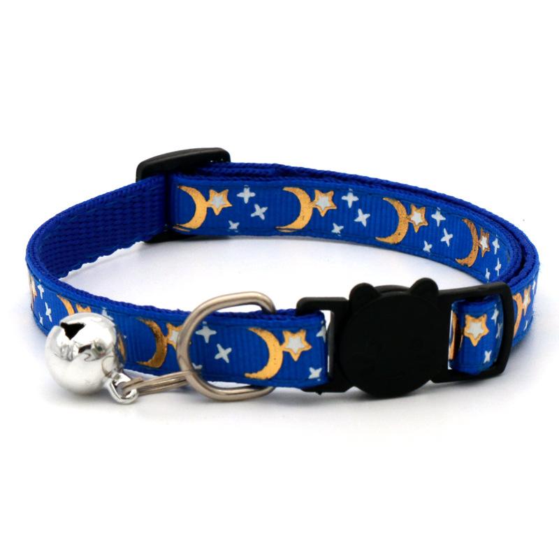 Cat Dog Collar Gold Color Stars and Moon Pet Collar with Bell and PP Material Separate Reflective Safety Buckle Solid Safe
