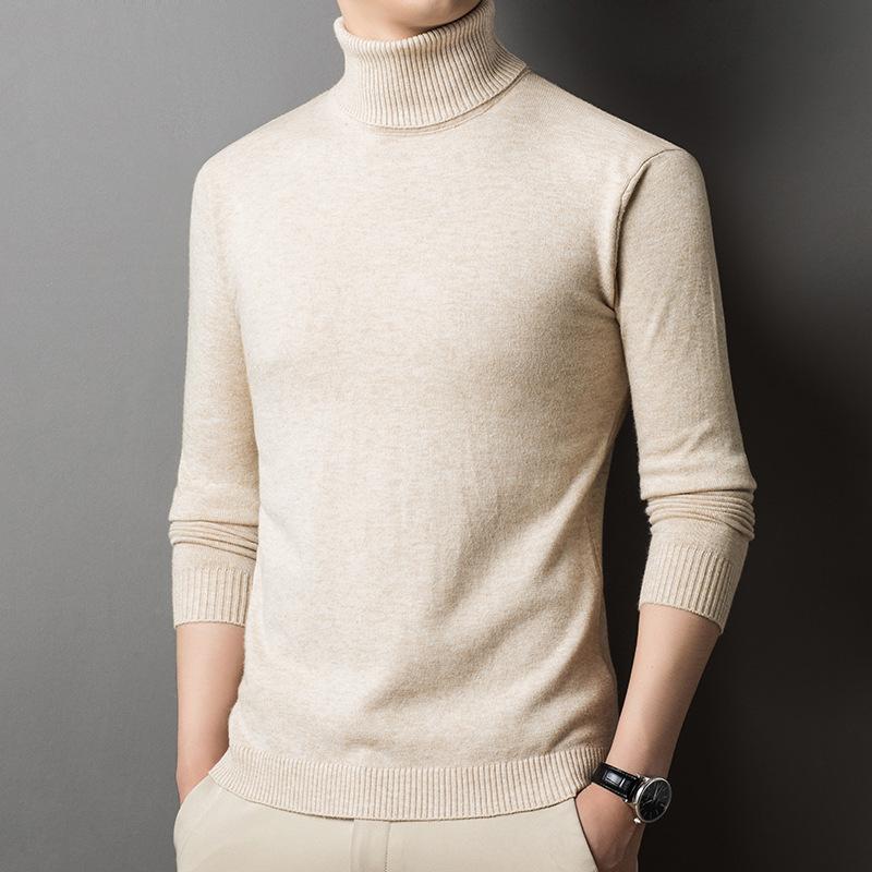 Осень и зима Новый водолазка двойной складки однотонный базовый молодежный свитер мужской вязаный свитер