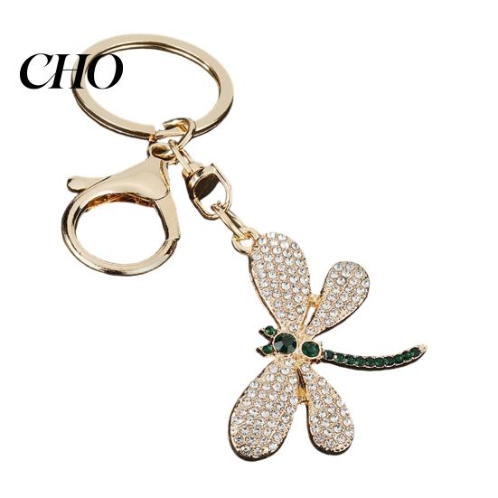 Simple Style Pendant Bag Rhinestones Dragonfly Charm Zinc Alloy Keychain Sweet Girl Electroplated Finish Easy Hang Lobster Clasp Key Holder Durable